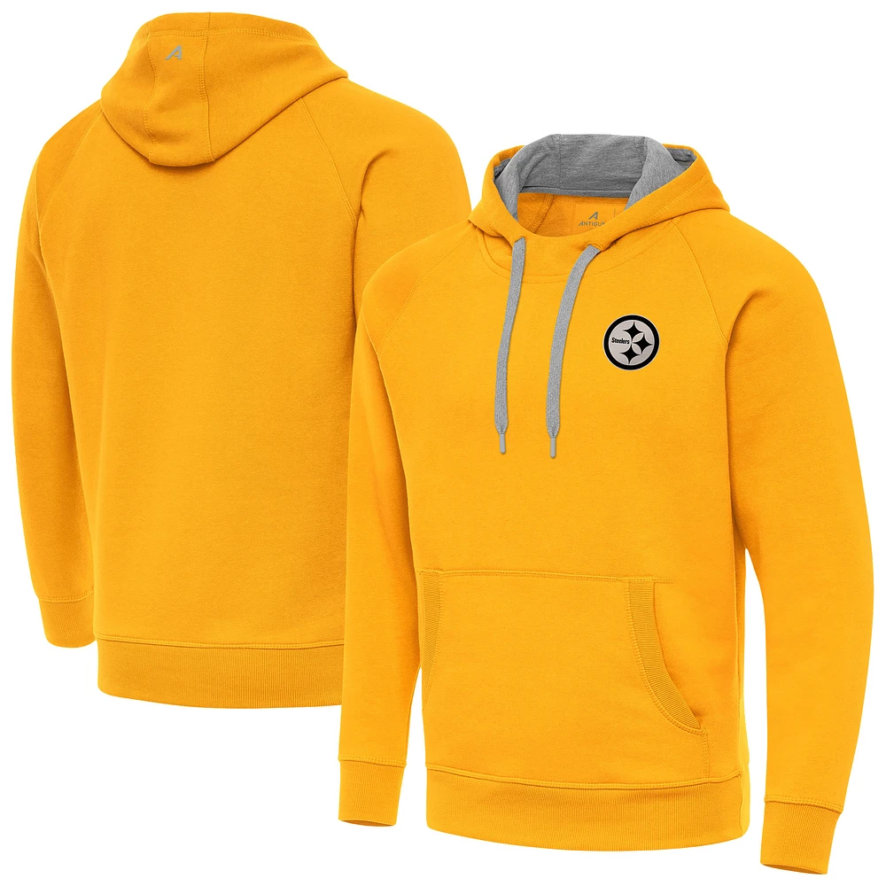 Men's Antigua Gold Pittsburgh Steelers Brushed Carbon Victory Pullover Hoodie