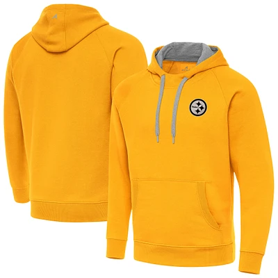 Men's Antigua Gold Pittsburgh Steelers Brushed Carbon Victory Pullover Hoodie