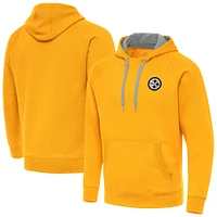 Men's Antigua Gold Pittsburgh Steelers Brushed Carbon Victory Pullover Hoodie