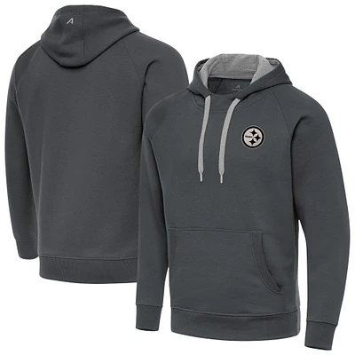 Men's Antigua Charcoal Pittsburgh Steelers Brushed Carbon Victory Pullover Hoodie