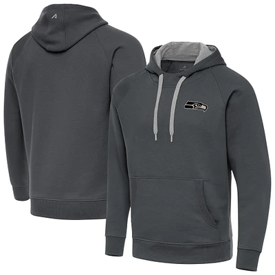 Men's Antigua Charcoal Seattle Seahawks Brushed Carbon Victory Pullover Hoodie