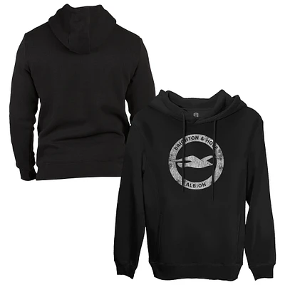 Men's 1863FC Black Brighton and Hove Albion Monochrome Badge Fleece Pullover Hoodie