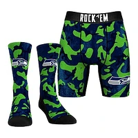 Men's Rock Em Socks  Neon Green Seattle Seahawks Team Armor Underwear and Crew Combo Pack