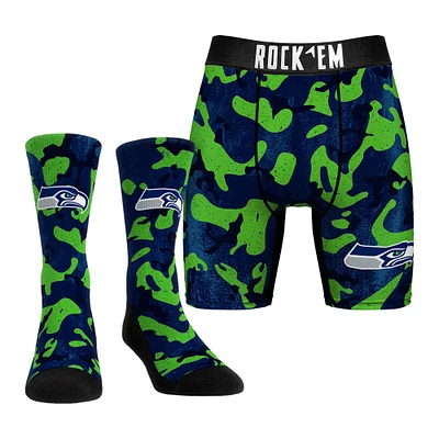Men's Rock Em Socks  Neon Green Seattle Seahawks Team Armor Underwear and Crew Combo Pack