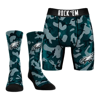 Men's Rock Em Socks  Midnight Green Philadelphia Eagles Team Armor Underwear and Crew Combo Pack
