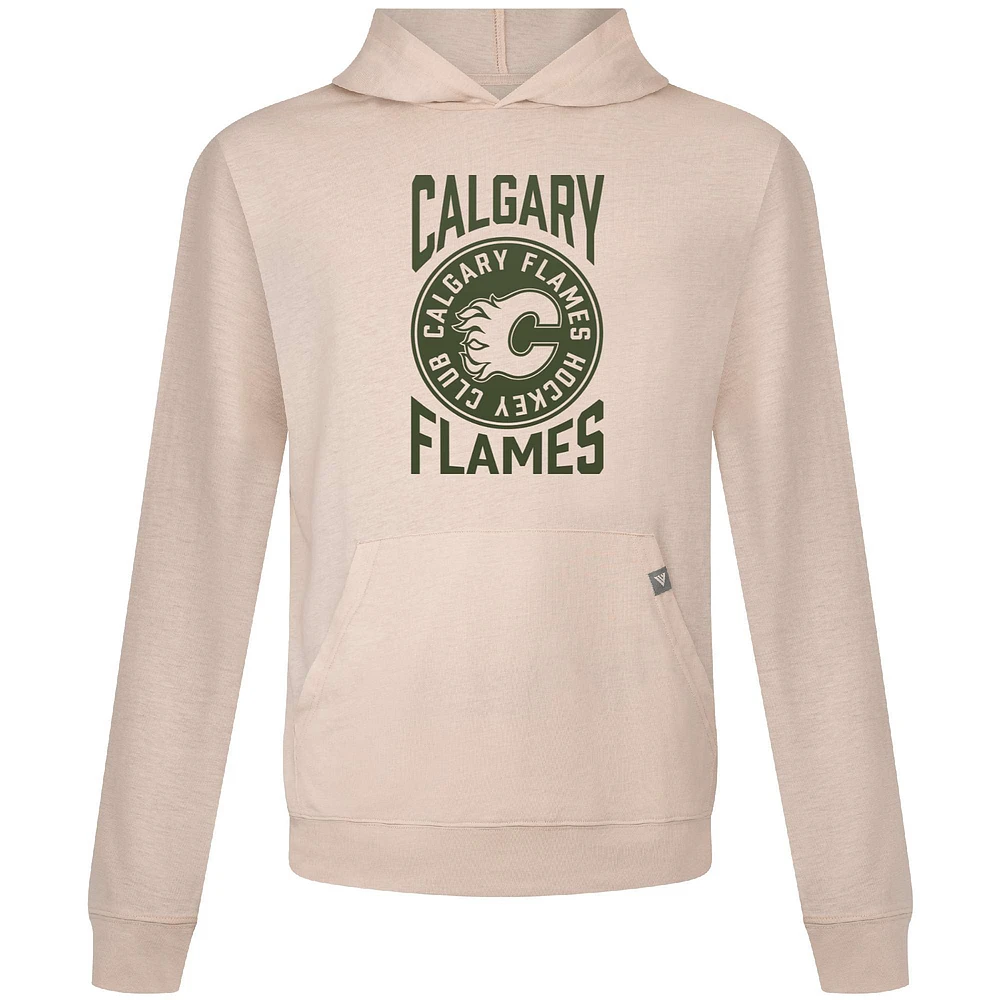 Men's Levelwear Oatmeal Calgary Flames Delta Relay Stamp Pullover Hoodie