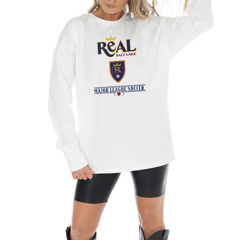 Women's Gameday Couture White Real Salt Lake Shining Spirit Oversized Long Sleeve T-Shirt