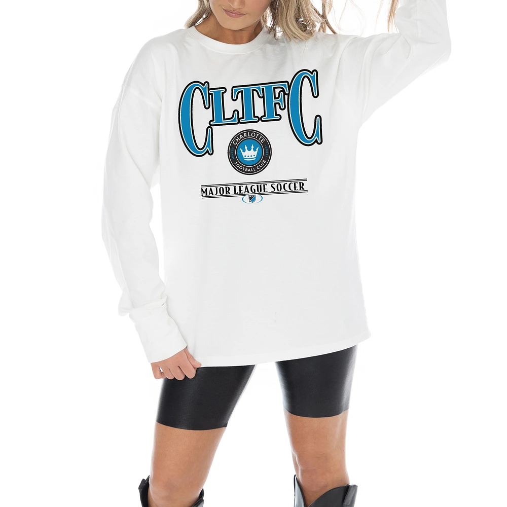 Women's Gameday Couture White Charlotte FC Shining Spirit Oversized Long Sleeve T-Shirt