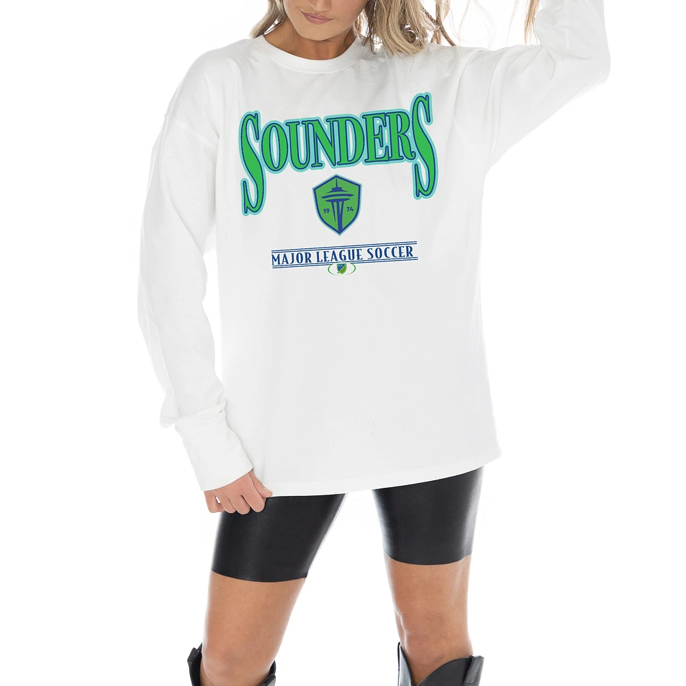 Women's Gameday Couture White Seattle Sounders FC Shining Spirit Oversized Long Sleeve T-Shirt