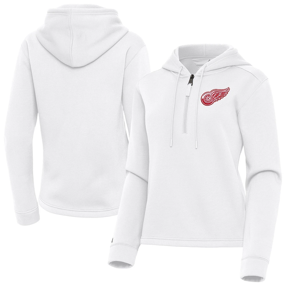 Women's Antigua White Detroit Red Wings Contemporary Quarter-Zip Hoodie