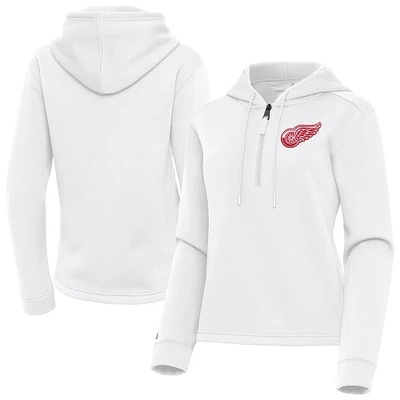 Women's Antigua  White Detroit Red Wings Contemporary Quarter-Zip Hoodie