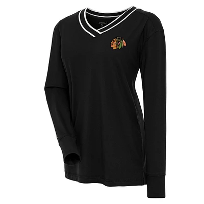 Women's Antigua  Black Chicago Blackhawks Symbolic V-Neck Long Sleeve T-Shirt