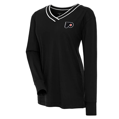 Women's Antigua  Black Philadelphia Flyers Symbolic V-Neck Long Sleeve T-Shirt