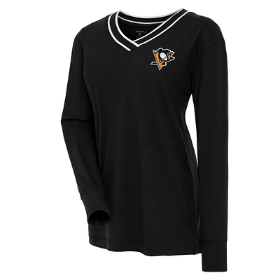 Women's Antigua  Black Pittsburgh Penguins Symbolic V-Neck Long Sleeve T-Shirt