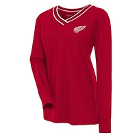 Women's Antigua  Red Detroit Wings Symbolic V-Neck Long Sleeve T-Shirt