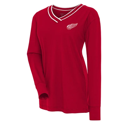 Women's Antigua  Red Detroit Wings Symbolic V-Neck Long Sleeve T-Shirt
