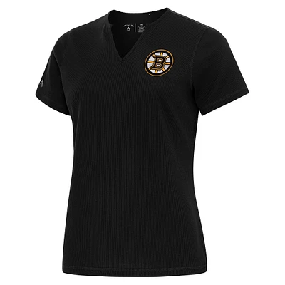 Women's Antigua  Black Boston Bruins Traveler Rib V-Neck T-Shirt