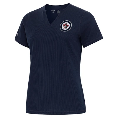 Women's Antigua  Navy Winnipeg Jets Traveler Rib V-Neck T-Shirt