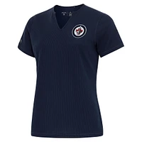 Women's Antigua  Navy Winnipeg Jets Traveler Rib V-Neck T-Shirt