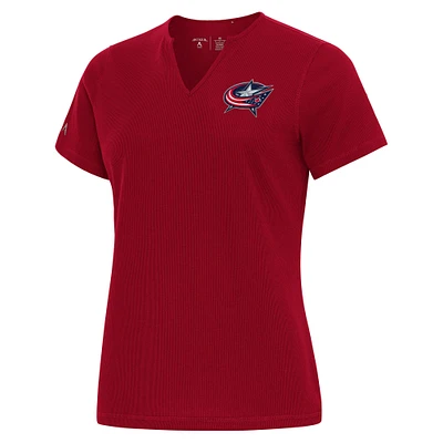 Women's Antigua  Red Columbus Blue Jackets Traveler Rib V-Neck T-Shirt