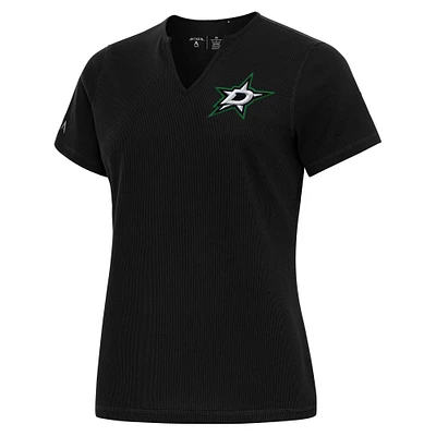 Women's Antigua  Black Dallas Stars Traveler Rib V-Neck T-Shirt