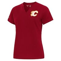 Women's Antigua  Red Calgary Flames Traveler Rib V-Neck T-Shirt