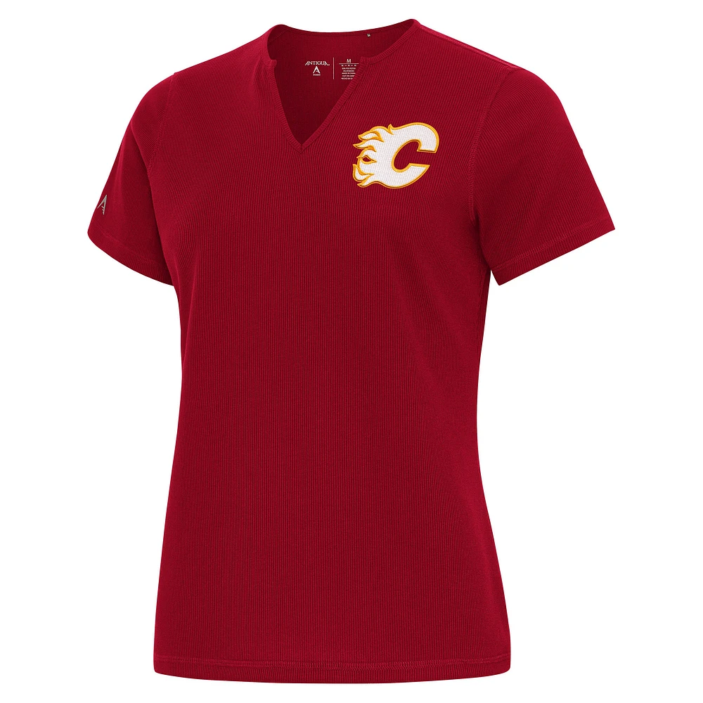 Women's Antigua Red Calgary Flames Traveler Rib V-Neck T-Shirt