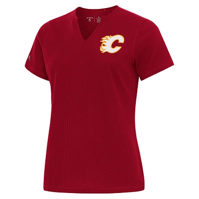 Women's Antigua  Red Calgary Flames Traveler Rib V-Neck T-Shirt