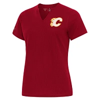 Women's Antigua  Red Calgary Flames Traveler Rib V-Neck T-Shirt