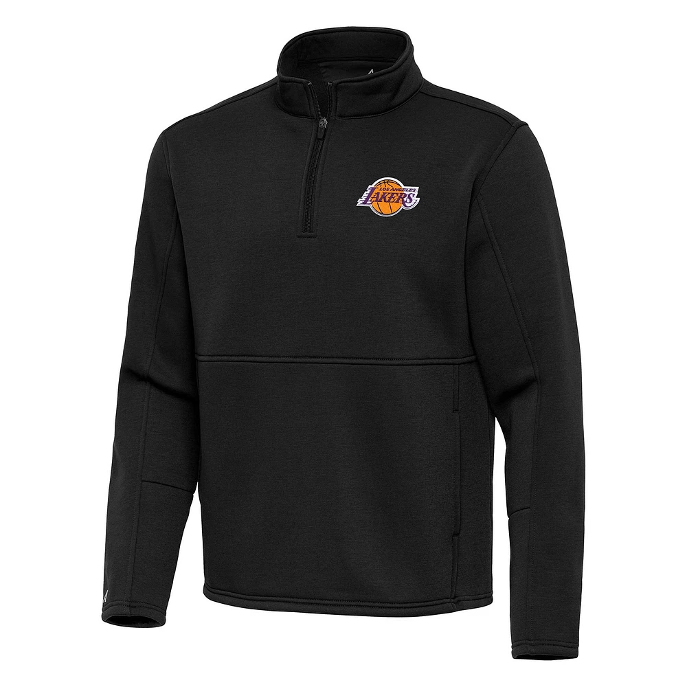 Men's Antigua Black Los Angeles Lakers Twist Quarter-Zip Pullover Top