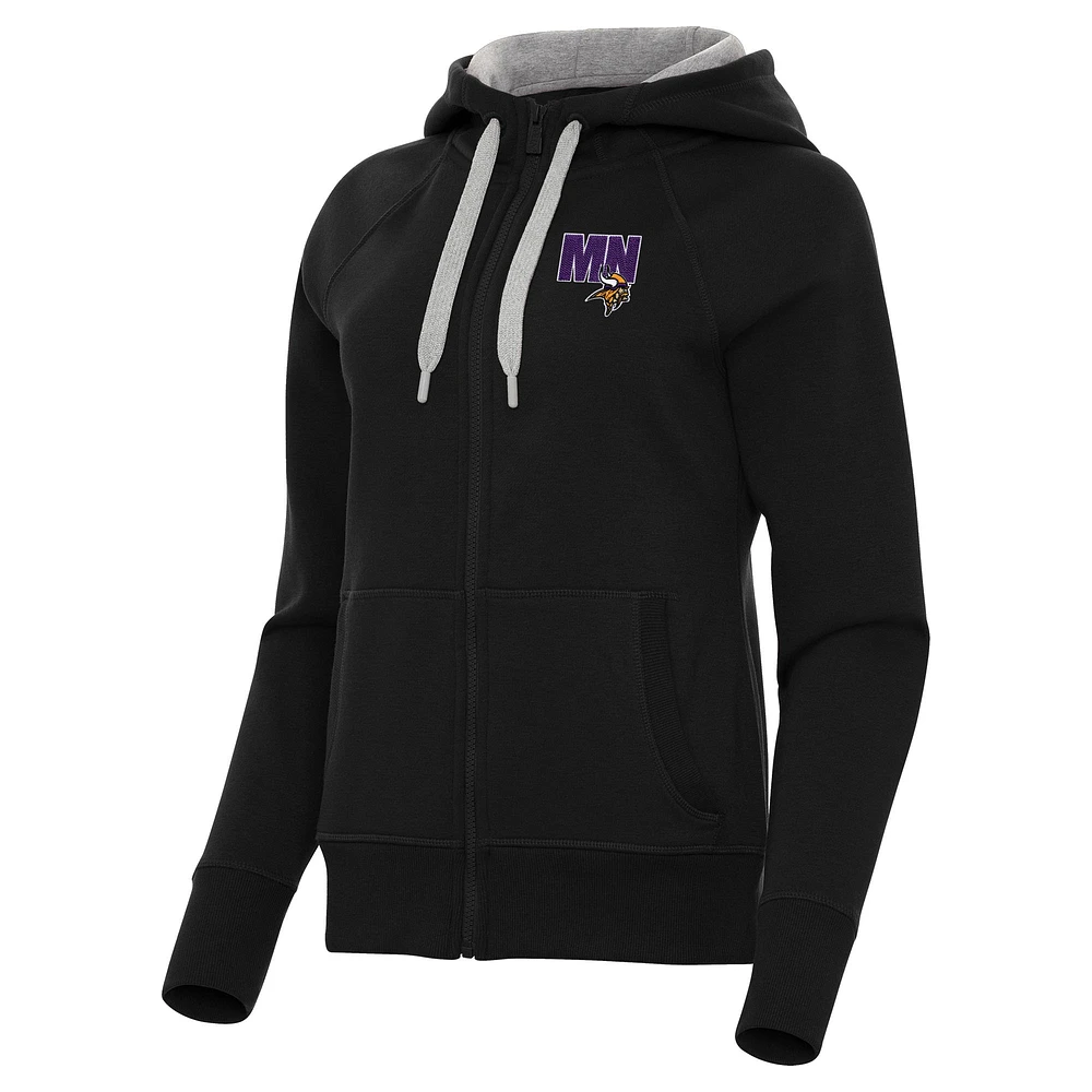 Women's Antigua Black Minnesota Vikings Victory Full-Zip Hoodie