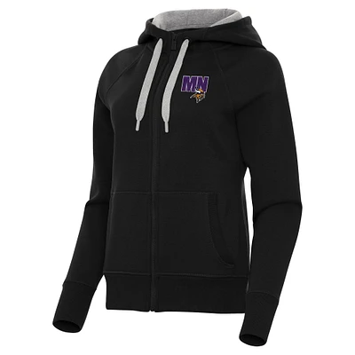 Women's Antigua  Black Minnesota Vikings Victory Full-Zip Hoodie