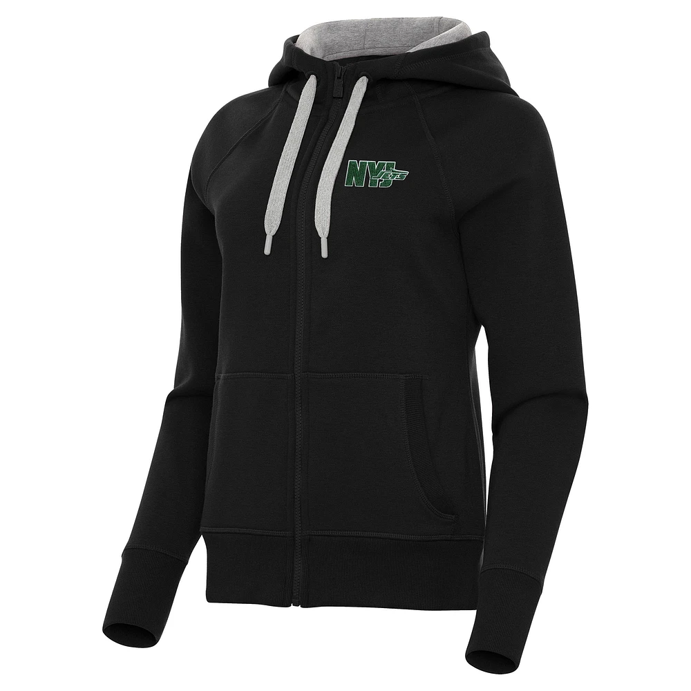 Women's Antigua Black New York Jets Victory Full-Zip Hoodie