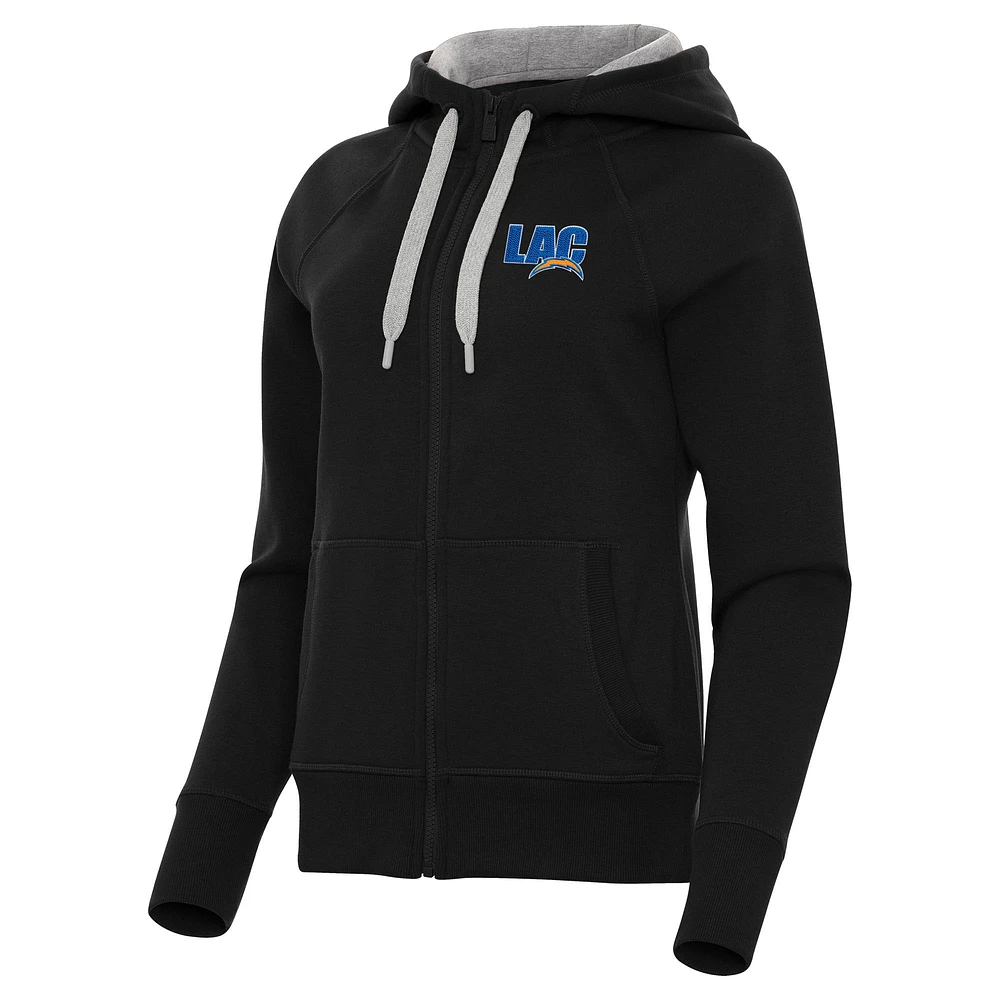 Women's Antigua Black Los Angeles Chargers Victory Full-Zip Hoodie