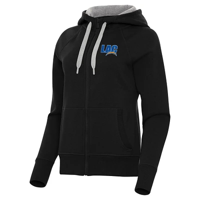 Women's Antigua  Black Los Angeles Chargers Victory Full-Zip Hoodie