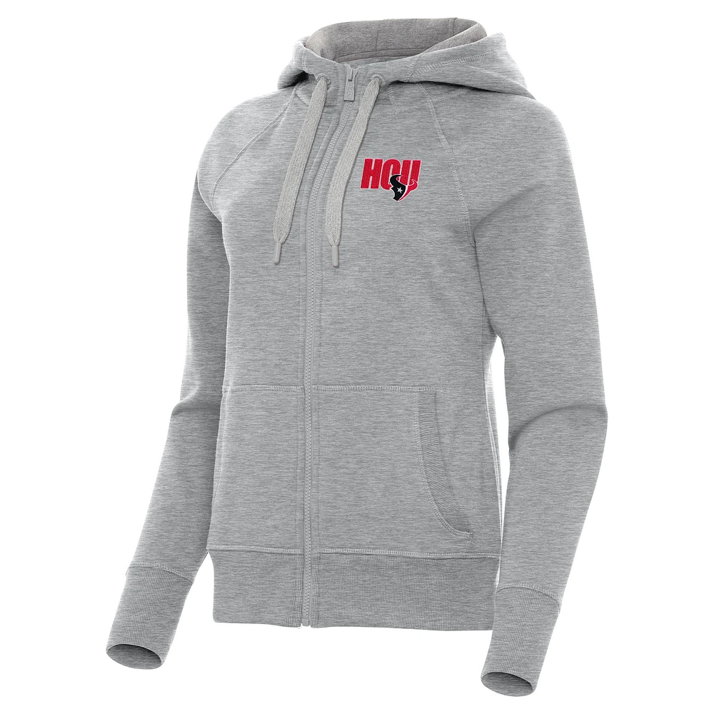 Women's Antigua Heather Gray Houston Texans Victory Full-Zip Hoodie