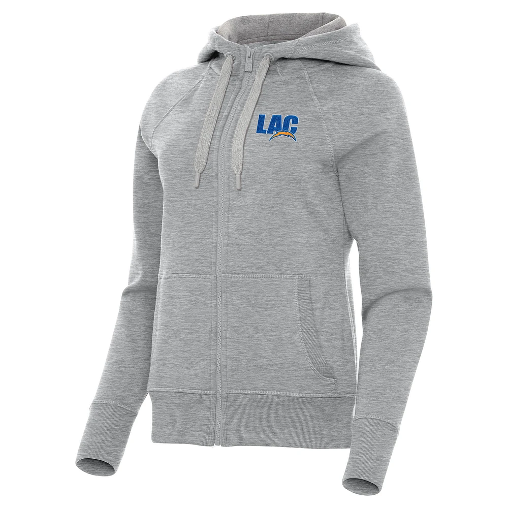 Women's Antigua Heather Gray Los Angeles Chargers Victory Full-Zip Hoodie
