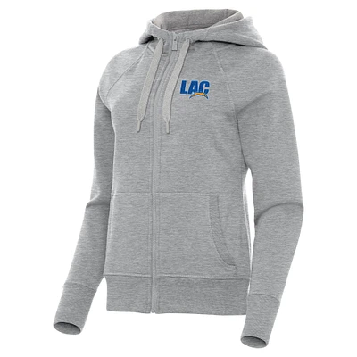 Women's Antigua  Heather Gray Los Angeles Chargers Victory Full-Zip Hoodie