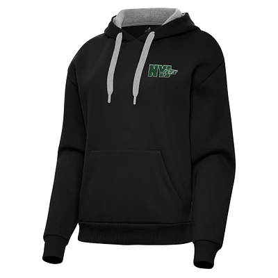 Women's Antigua  Black New York Jets Victory Pullover Hoodie