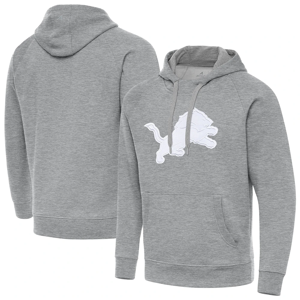 Men's Antigua Heather Gray Detroit Lions Victory Pullover Hoodie