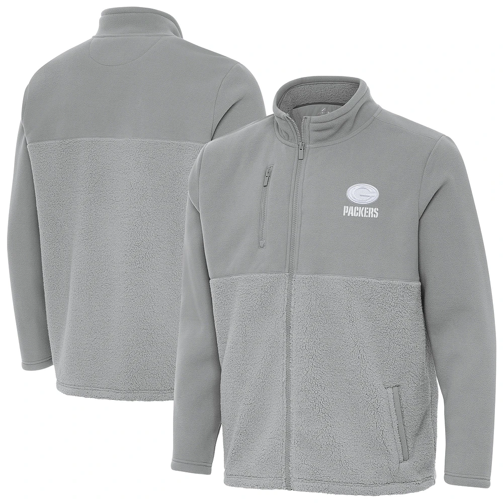Men's Antigua Gray Green Bay Packers Daily Fused Full-Zip Jacket