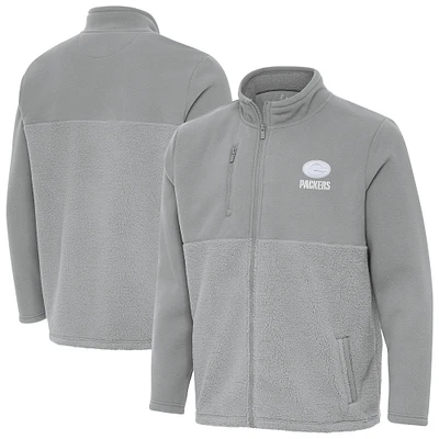 Men's Antigua  Gray Green Bay Packers Daily Fused Full-Zip Jacket
