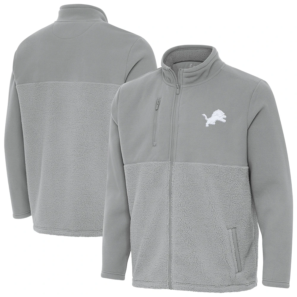 Men's Antigua Gray Detroit Lions Daily Fused Full-Zip Jacket