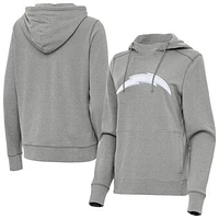 Women's Antigua Heather Gray Los Angeles Chargers Justice Pullover Hoodie