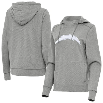Women's Antigua Heather Gray Los Angeles Chargers Justice Pullover Hoodie