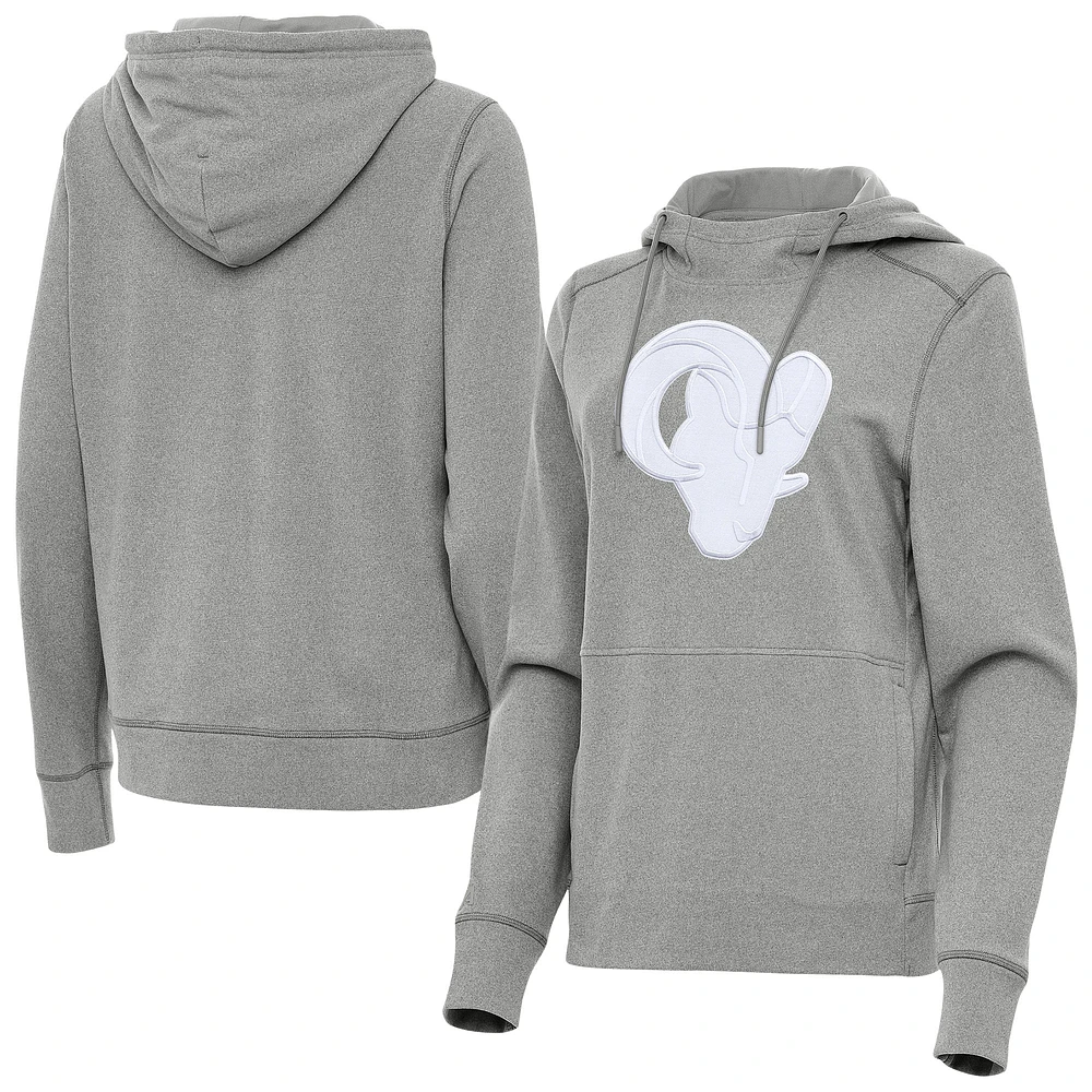 Women's Antigua Heather Gray Los Angeles Rams Justice Pullover Hoodie