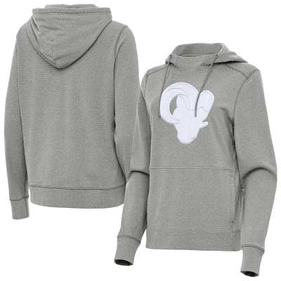 Women's Antigua Heather Gray Los Angeles Rams Justice Pullover Hoodie