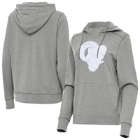 Women's Antigua Heather Gray Los Angeles Rams Justice Pullover Hoodie