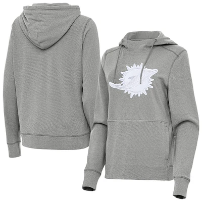 Women's Antigua Heather Gray Miami Dolphins Justice Pullover Hoodie