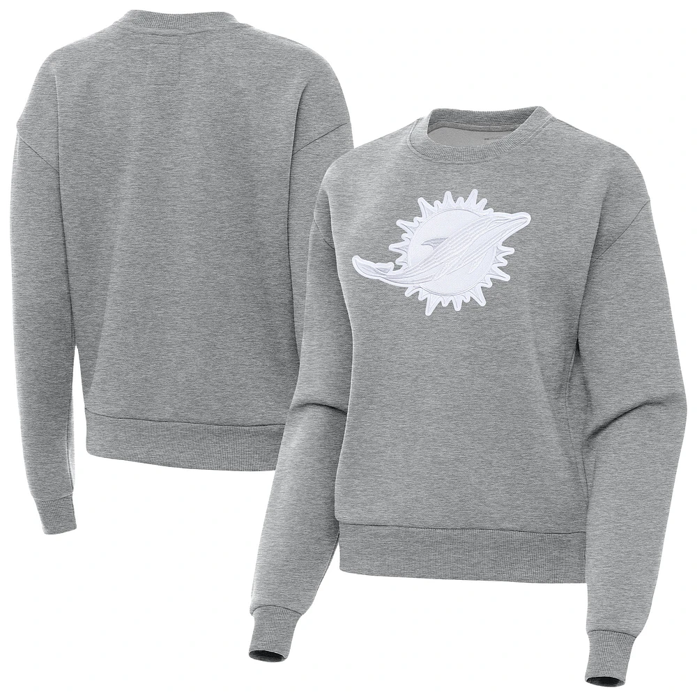 Women's Antigua Heather Gray Miami Dolphins Victory Pullover Sweatshirt